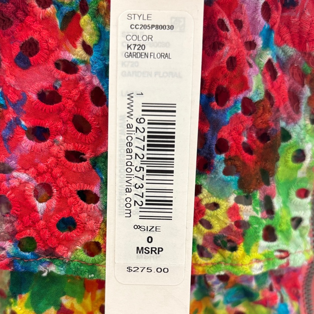Alice + Olivia Multi-Color Floral Eyelet Ruffle Crop Tube Top Size 0 NWT - Picture 7 of 16